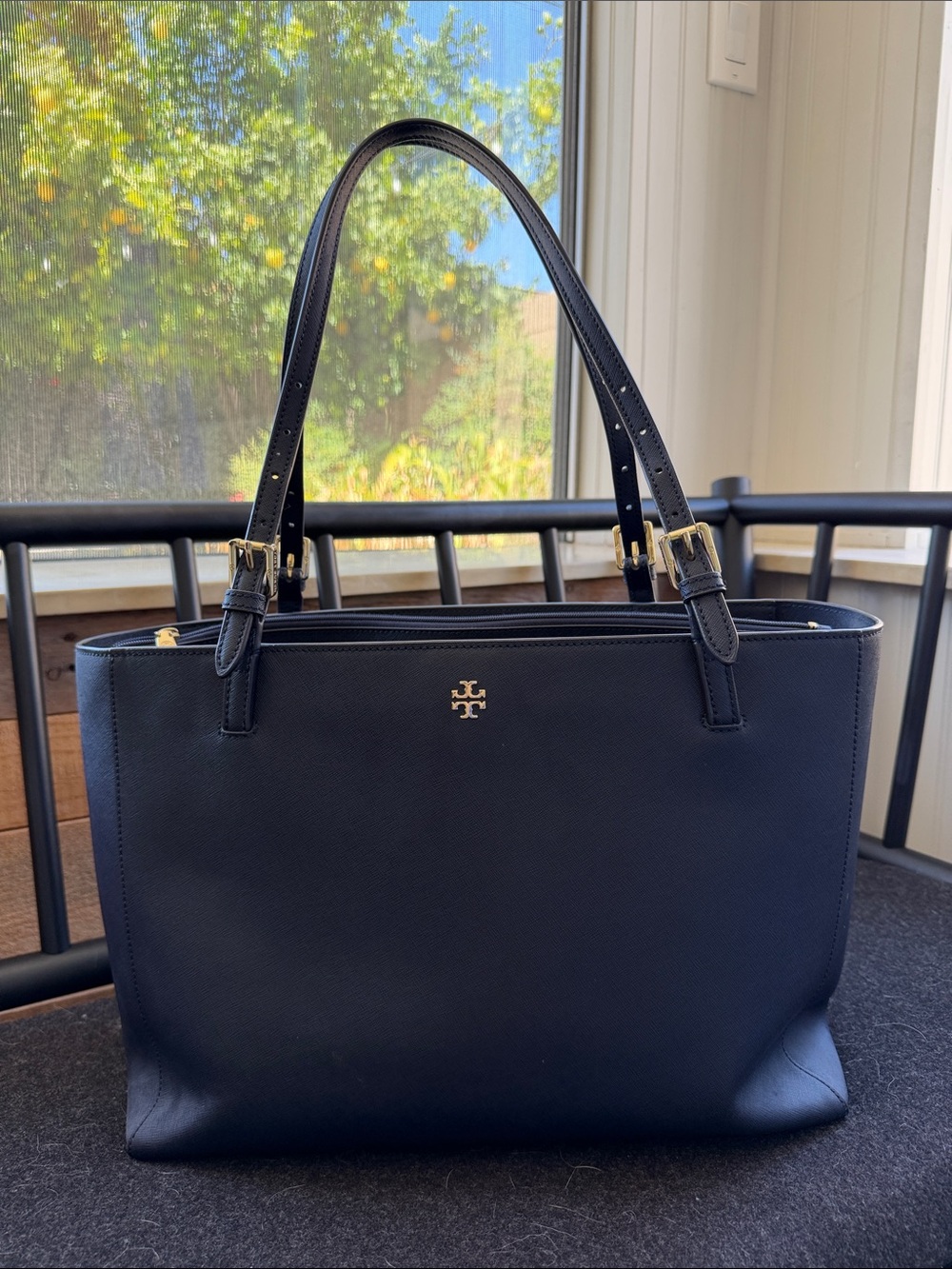 Tory Burch York Buckle Tote Bag Purse Blue